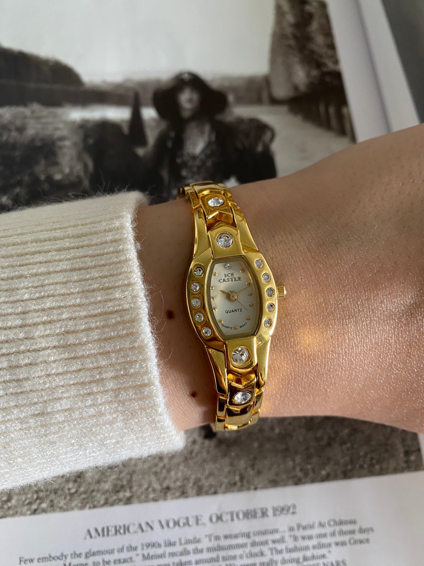 Vintage Gold Tone Ice Castle Dainty Ladies Watch from the 1990s
