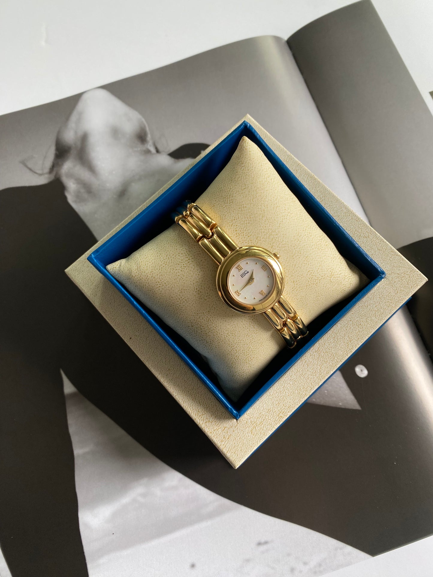 Vintage Circle Mother of Pearl Dial Gold ladies ESQ Watch