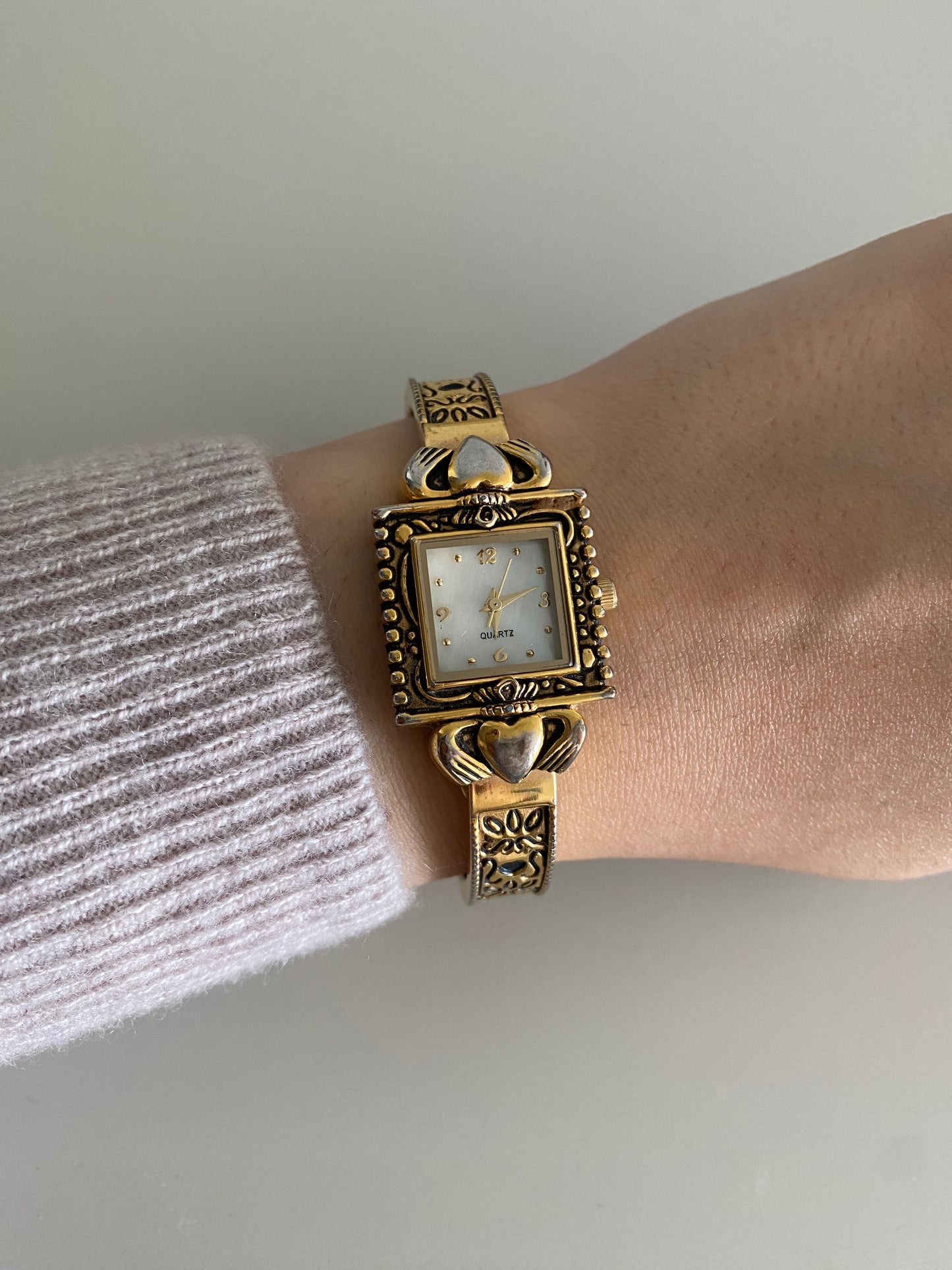 Vintage Gold Tone Claddagh Ladies cuff bracelet Watch