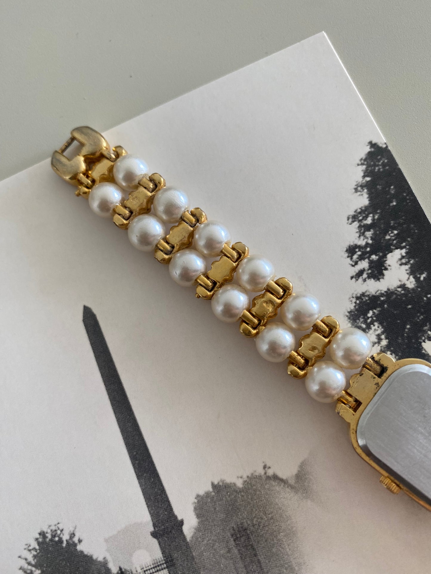 Le Baron Gold Tone Faux Pearls Watch from the 1980s