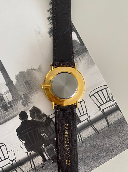 Vintage Gold tone Royale black leather watch