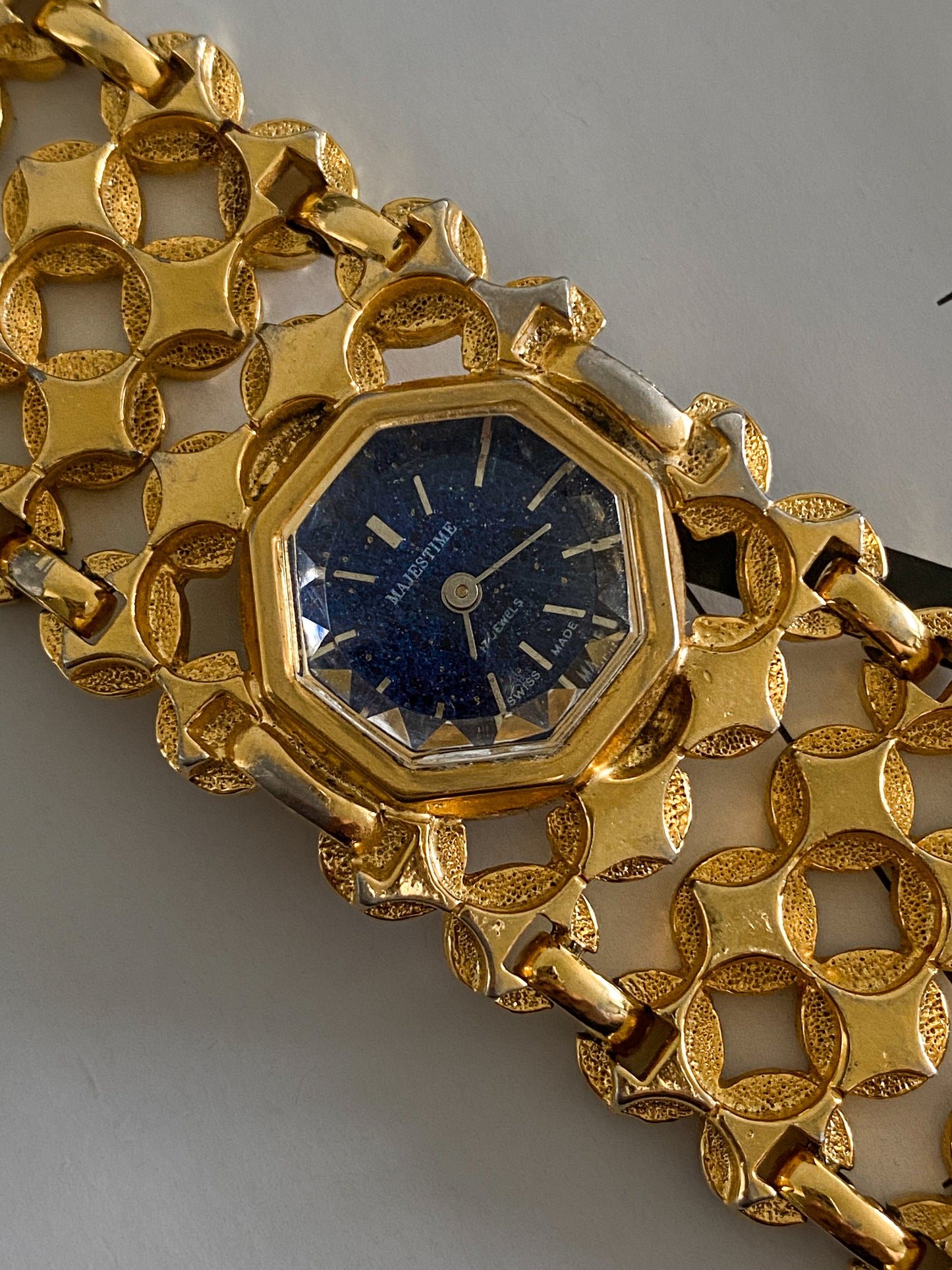 Vintage Majestime Gold Blue Dial Ladies Mechanical Watch