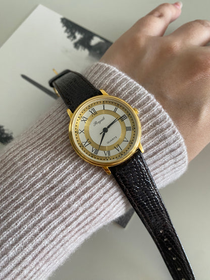 Vintage Gold tone Royale black leather watch