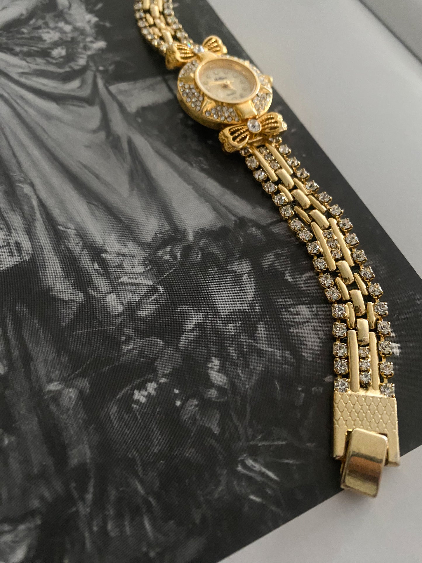 Unique Vintage Le Baron Gold Ladies Watch with Crystals