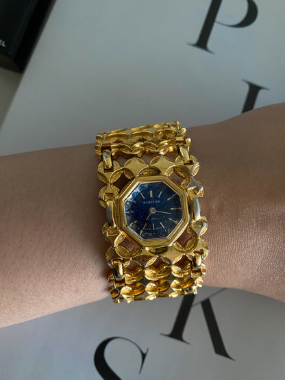 Vintage Majestime Gold Blue Dial Ladies Mechanical Watch