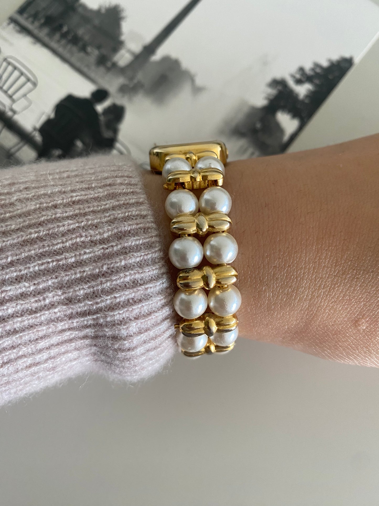 Le Baron Gold Tone Faux Pearls Watch from the 1980s