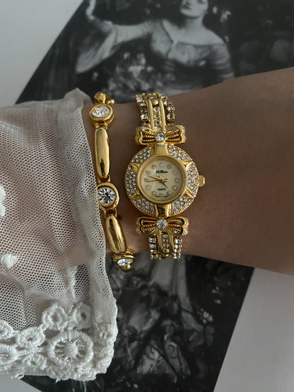 Unique Vintage Le Baron Gold Ladies Watch with Crystals