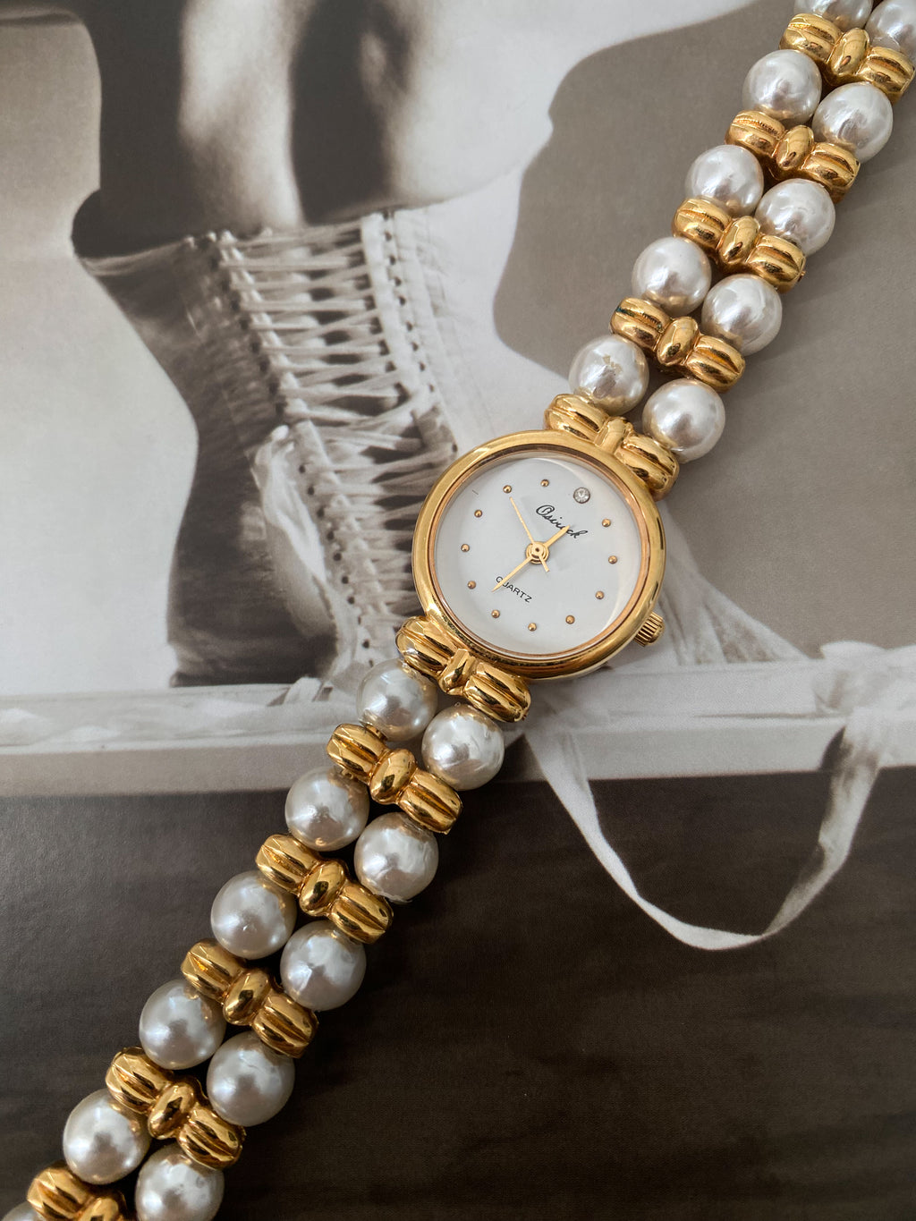 Timeless Gold Tone Osirock Faux Pearls Vintage Watch