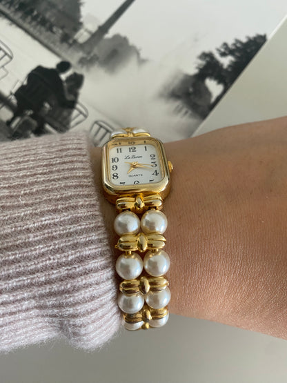 Le Baron Gold Tone Faux Pearls Watch from the 1980s