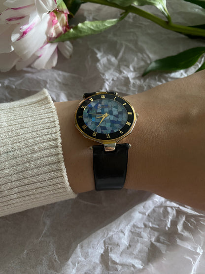 Blue Mosaic Dial & Gold tone Vintage Cardinal Watch