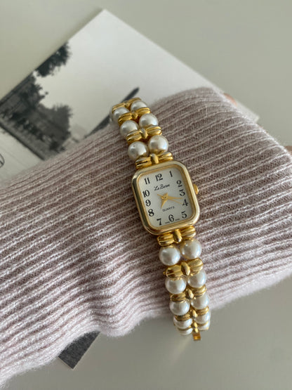 Le Baron Gold Tone Faux Pearls Watch from the 1980s