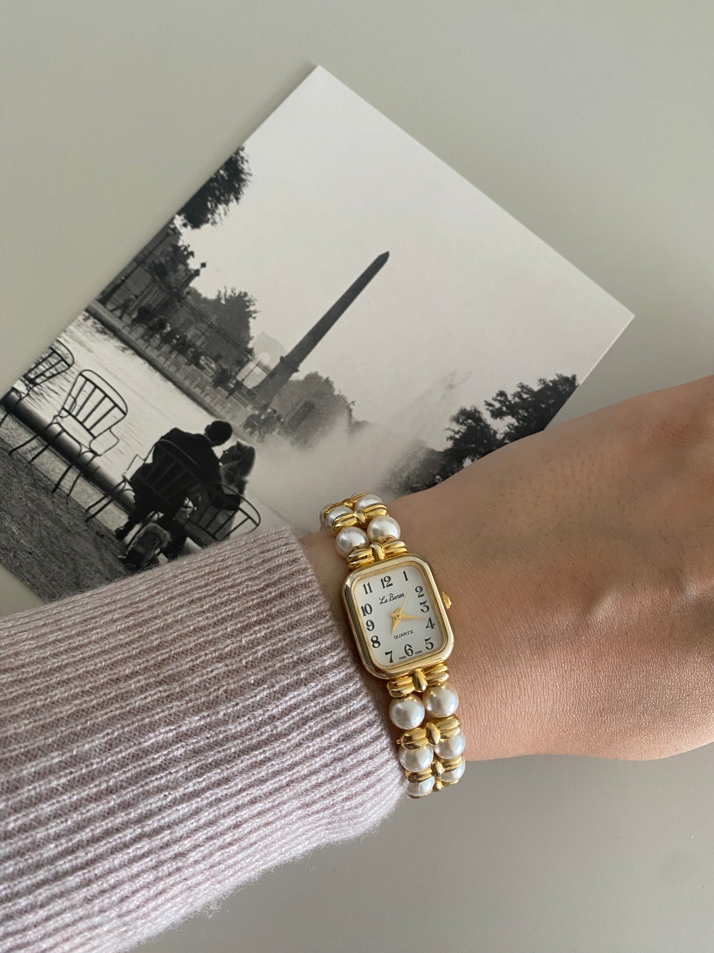 Le Baron Gold Tone Faux Pearls Watch from the 1980s