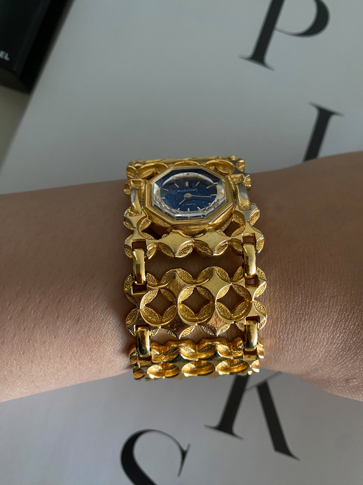 Vintage Majestime Gold Blue Dial Ladies Mechanical Watch