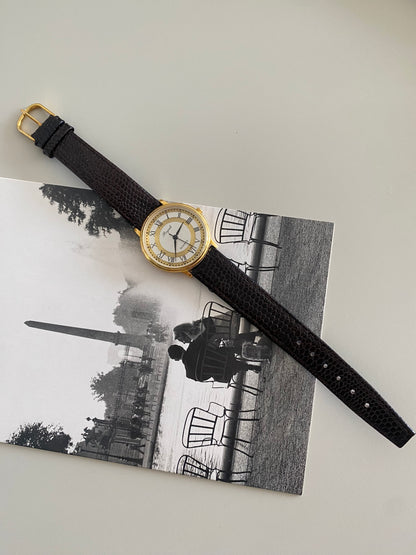 Vintage Gold tone Royale black leather watch