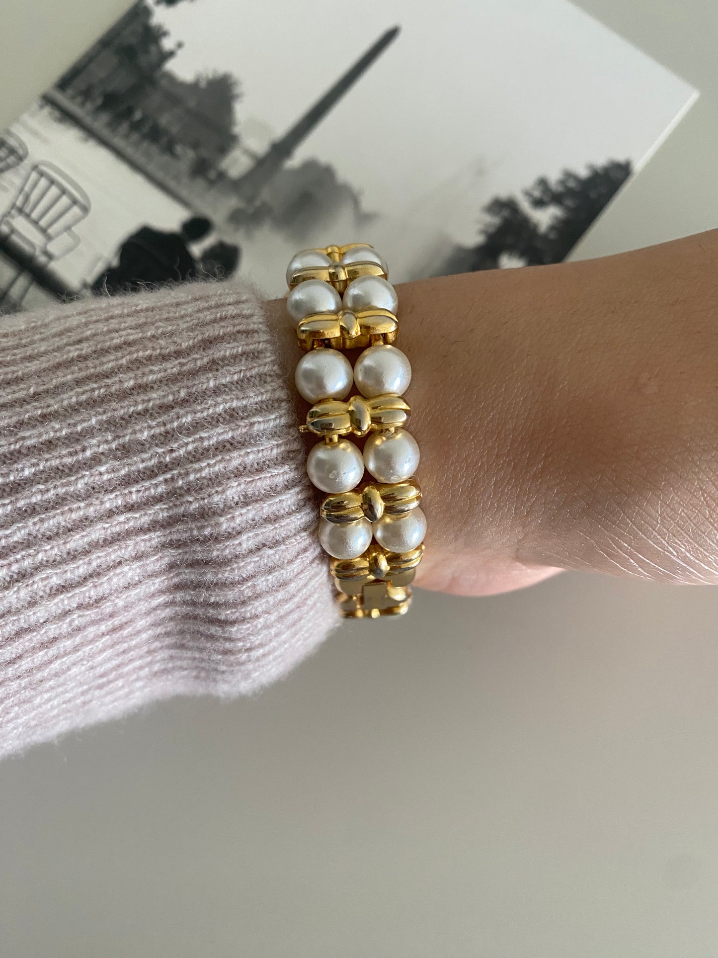 Le Baron Gold Tone Faux Pearls Watch from the 1980s