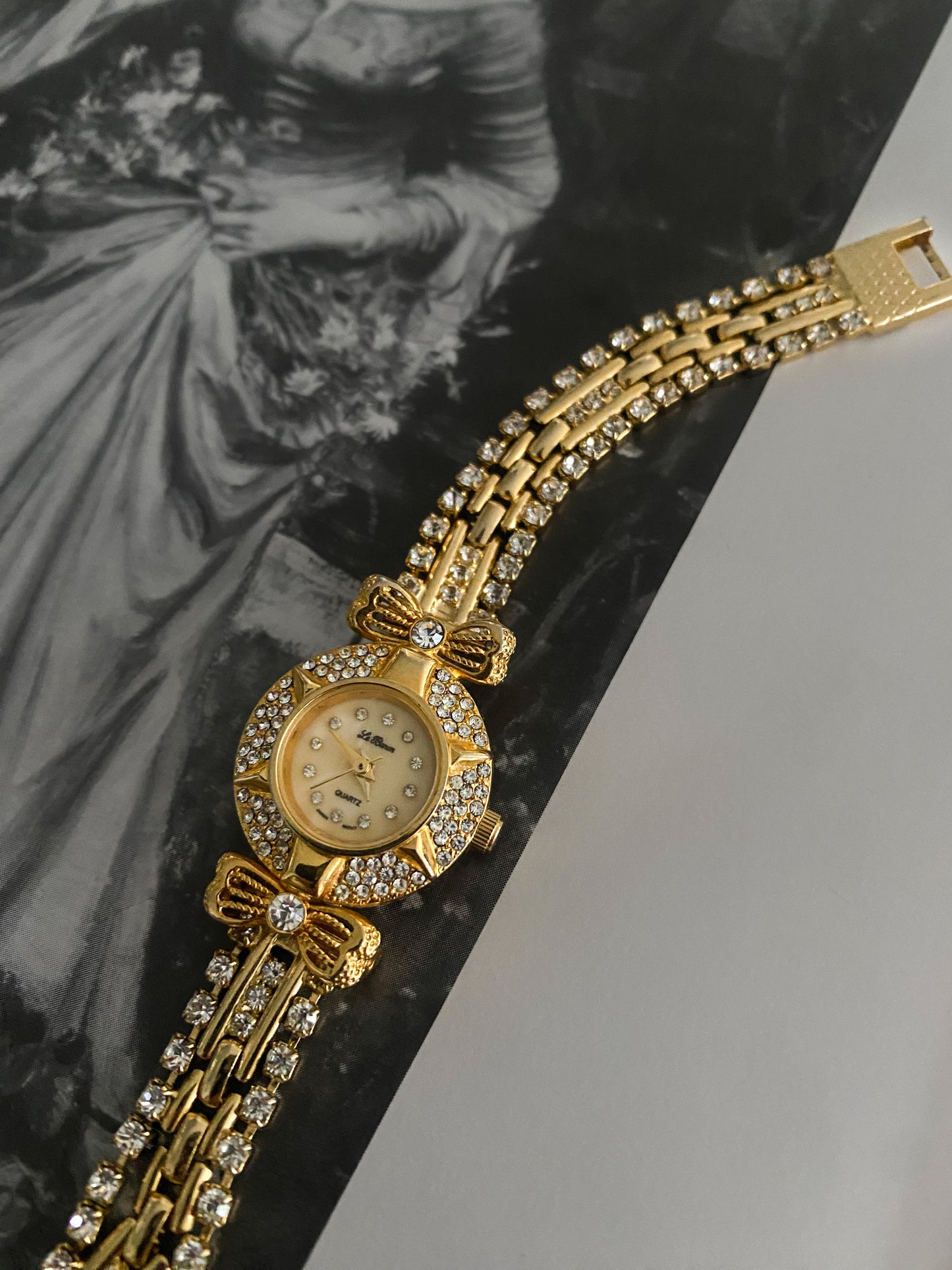 Unique Vintage Le Baron Gold Ladies Watch with Crystals