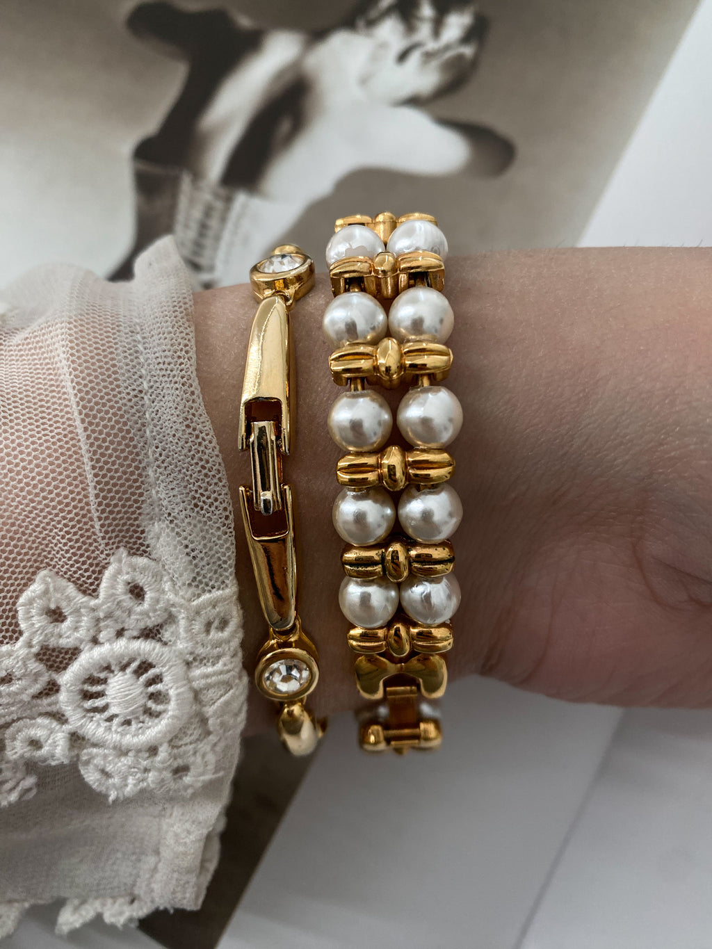 Timeless Gold Tone Osirock Faux Pearls Vintage Watch