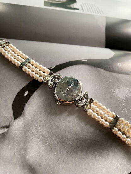 Vintage 1990s Silver tone faux pearl Hudson Watch