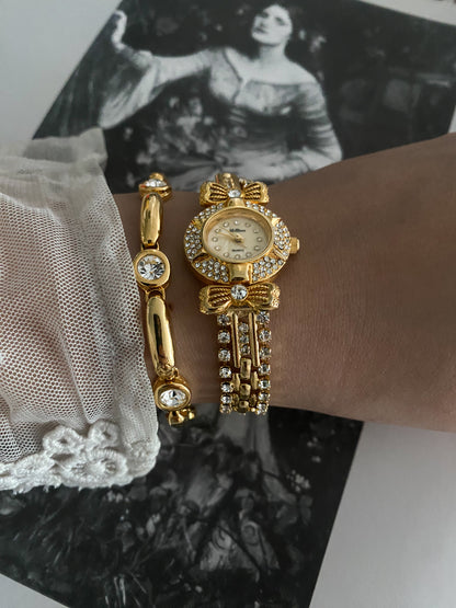 Unique Vintage Le Baron Gold Ladies Watch with Crystals