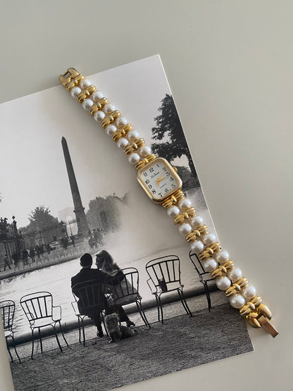 Le Baron Gold Tone Faux Pearls Watch from the 1980s