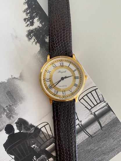 Vintage Gold tone Royale black leather watch