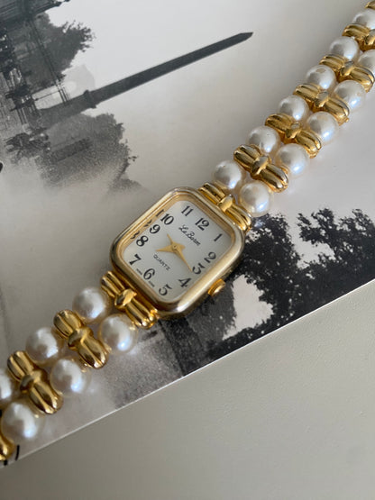 Le Baron Gold Tone Faux Pearls Watch from the 1980s