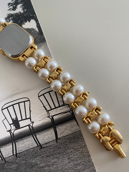 Le Baron Gold Tone Faux Pearls Watch from the 1980s