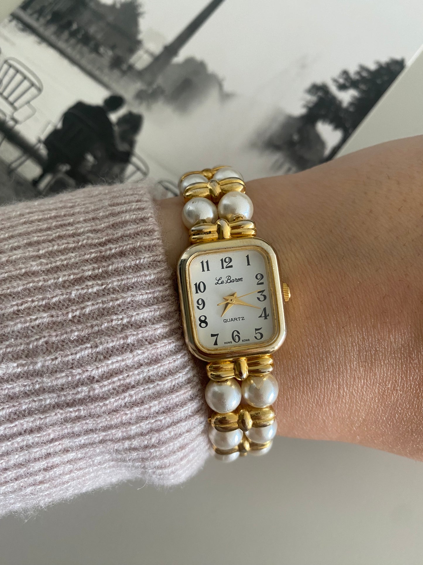 Le Baron Gold Tone Faux Pearls Watch from the 1980s