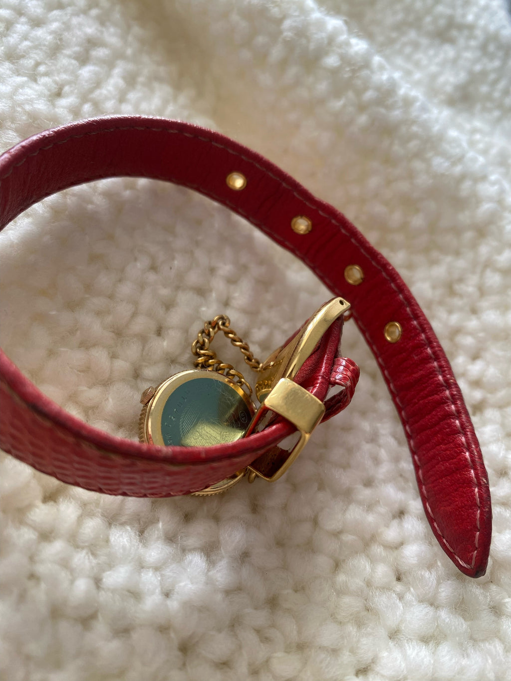 Rare 1990s Vintage Seiko L’Espoir Ladies Watch- Red Leather & Gold Tone