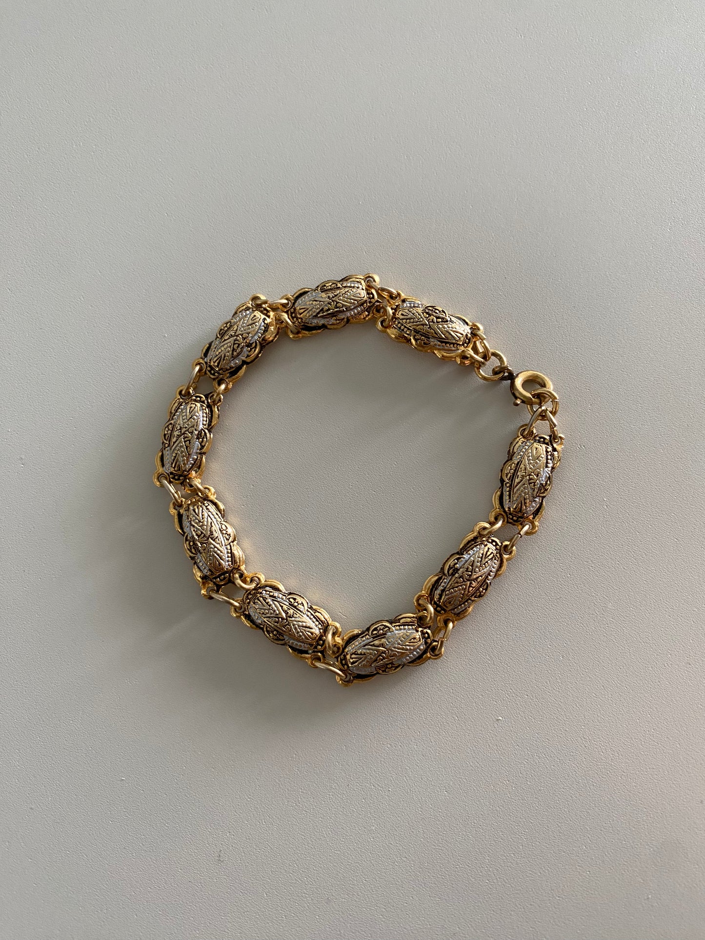 1980s Vintage Spanish Damascene Gold-Plated Bracelet with Silver Enamel Detail