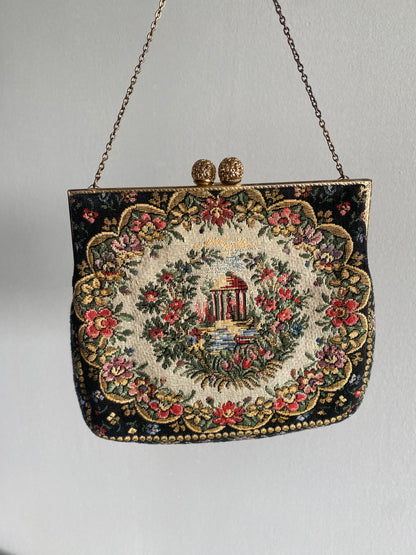 Vintage French-made Albro Floral tapestry Handbag - 1950s