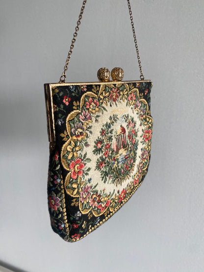 Vintage French-made Albro Floral tapestry Handbag - 1950s