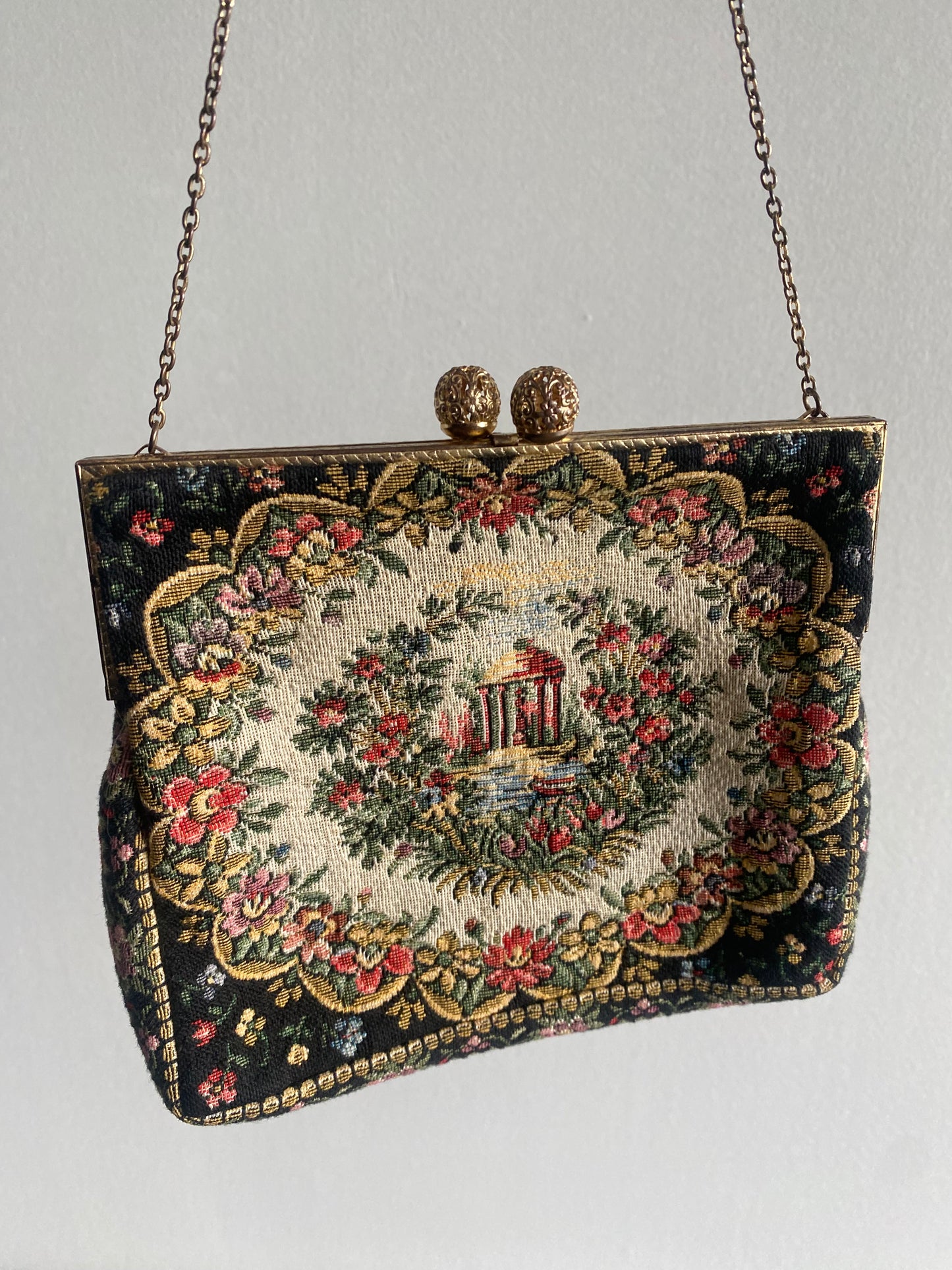 Vintage French-made Albro Floral tapestry Handbag - 1950s