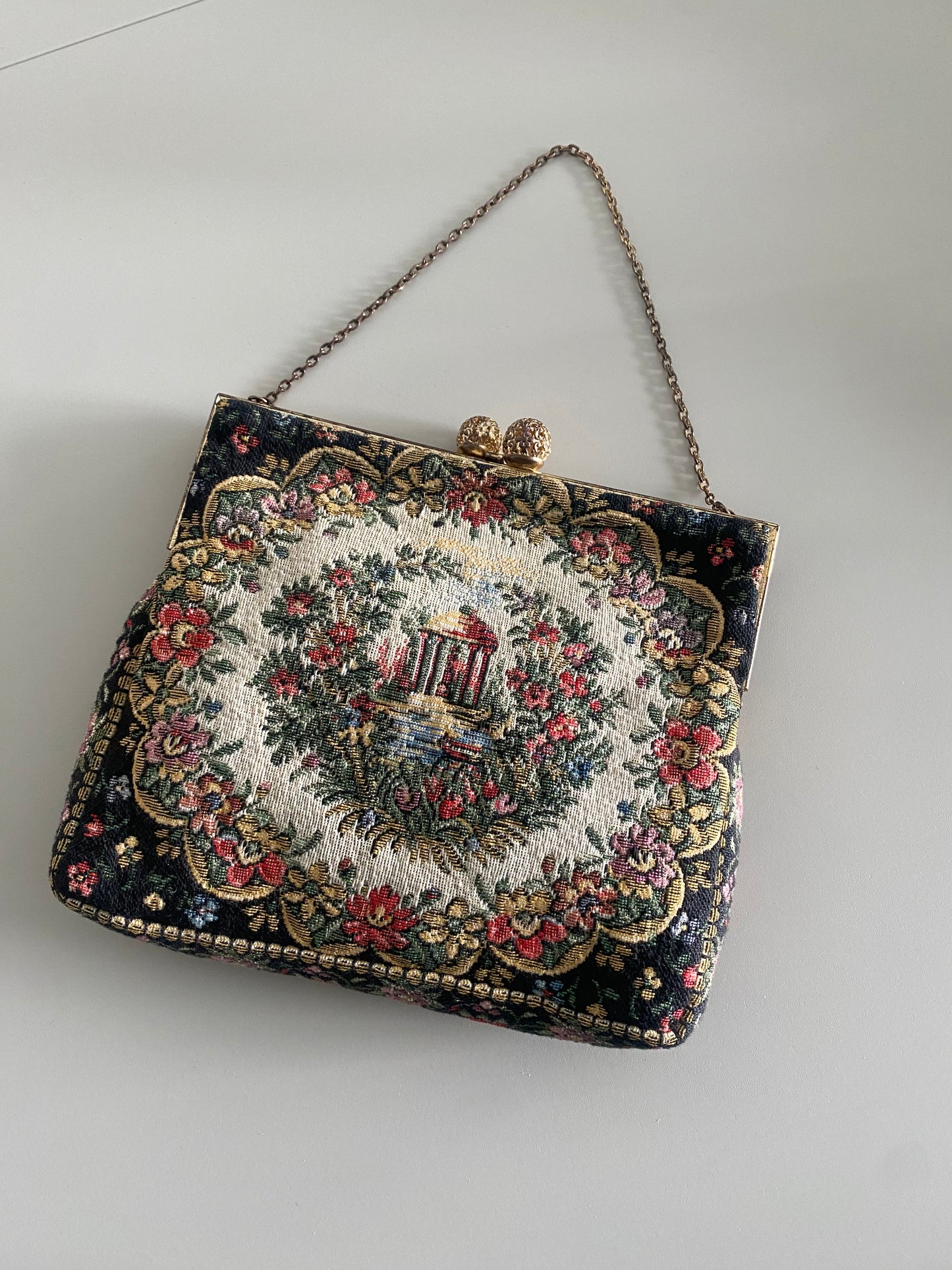 Vintage French-made Albro Floral tapestry Handbag - 1950s