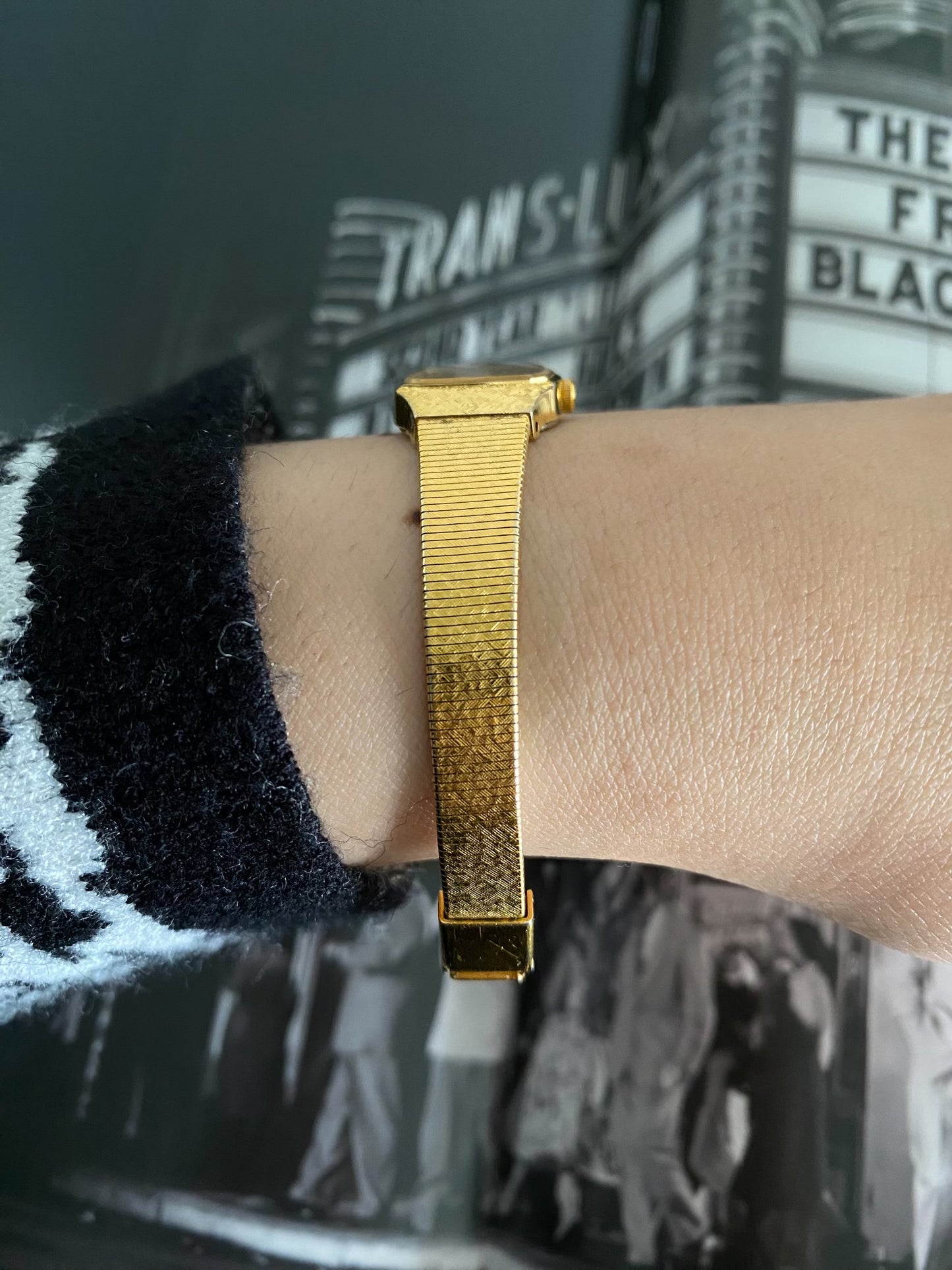 Vintage 1980s Ladies Seiko Gold Tone Watch with a Diamond Accent