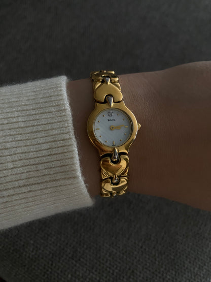 Rare Vintage T8 1998 Gold Plated Bulova Hearts Ladies Watch